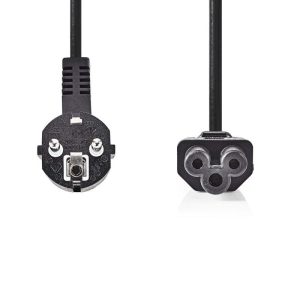 CABLE ALIMENTATION SECTEUR TREFLE -Prise de terre mâle COUDE DROIT 2M NOIR