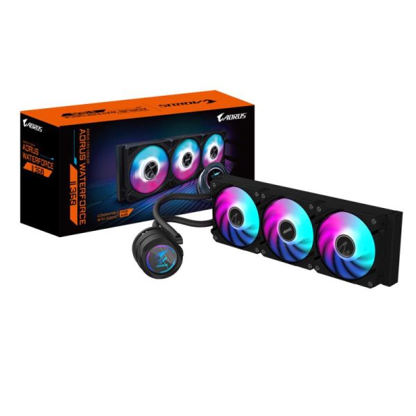 Gigabyte Aorus Waterforce II 360 AIO Refroidisseur liquide pour processeur - 3x ventilateurs ARGB de 120 mm, mécanisme d'emboîtement, DAISY-CHAIN, compatible avec Intel LGA 1851 et AMD AM5