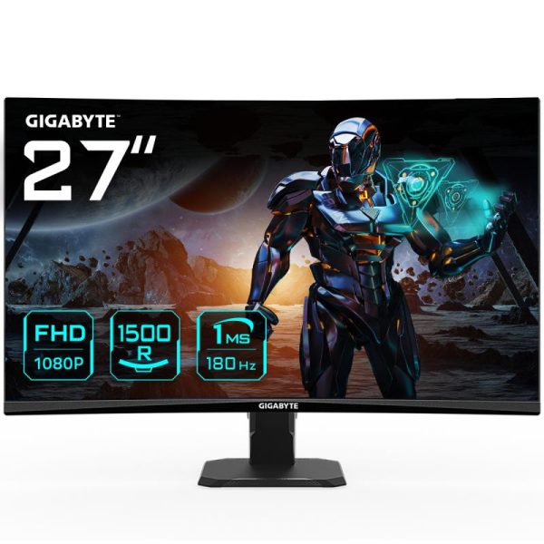 Gigabyte GS27FC Moniteur de jeu incurvé 27" FHD - 1920 x 1080 (FHD), 1500R, 180Hz, 1 ms, 250 cd/m2, FreeSync Premium, HDR Ready, HDMI 2.0, DisplayPort 1.4