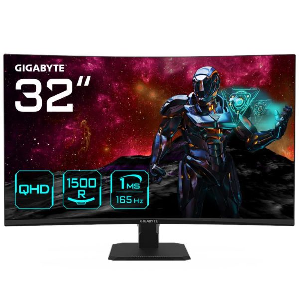 Gigabyte GS32QC Moniteur de jeu incurvé 31,5" QHD - 2560 x 1440 (QHD), 1500R, 165Hz, 1ms, 300 cd/m2, FreeSync Premium, HDR Ready, HDMI 2.0, DisplayPort 1.4