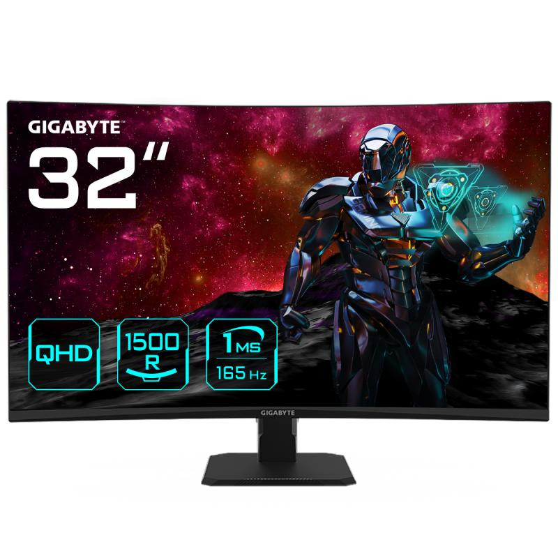 Gigabyte GS32QC Moniteur de jeu incurvé 31,5" QHD - 2560 x 1440 (QHD), 1500R, 165Hz, 1ms, 300 cd/m2, FreeSync Premium, HDR Ready, HDMI 2.0, DisplayPort 1.4