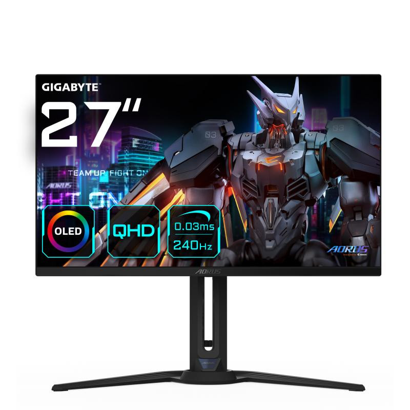 Gigabyte Aorus Écran de jeu FO27Q2 OLED QHD 27” - 2560 x 1440 (QHD), 240 Hz, 0,03 ms, KVM, 250 cd/m2, FreeSync Premium Pro, DisplayHDR True Black 400, HDMI 2.1
