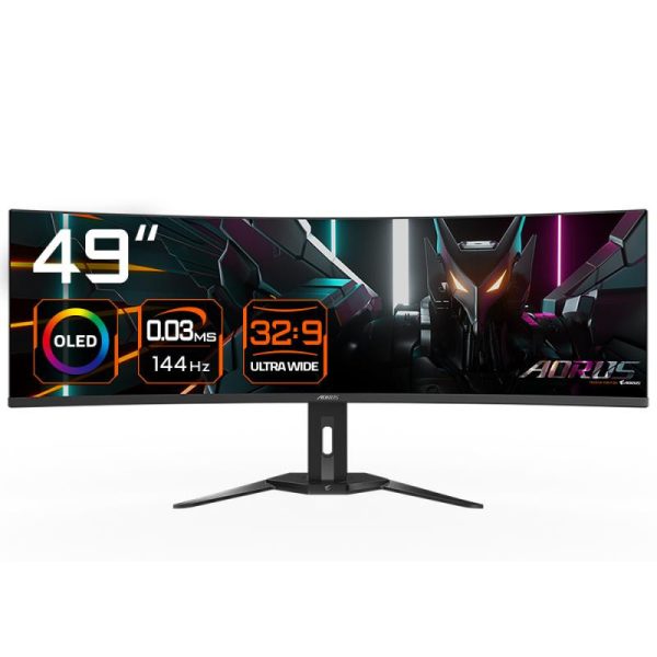 Gigabyte Aorus Moniteur de jeu incurvé CO49DQ OLED - 5120x1440 (Dqhd), 1800R, 144Hz, 0,03 ms, KVM, FreeSync Premium Pro, HDMI 2.1