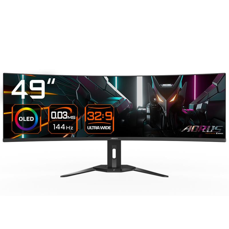 Gigabyte Aorus Moniteur de jeu incurvé CO49DQ OLED - 5120x1440 (Dqhd), 1800R, 144Hz, 0,03 ms, KVM, FreeSync Premium Pro, HDMI 2.1