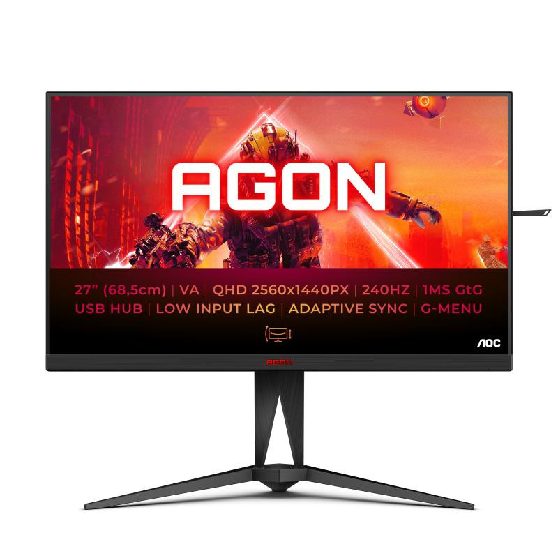 AOC AGON 5 AG275QZN/EU écran plat de PC 68,6 cm (27") 2560 x 1440 pixels Quad HD Noir, Rouge