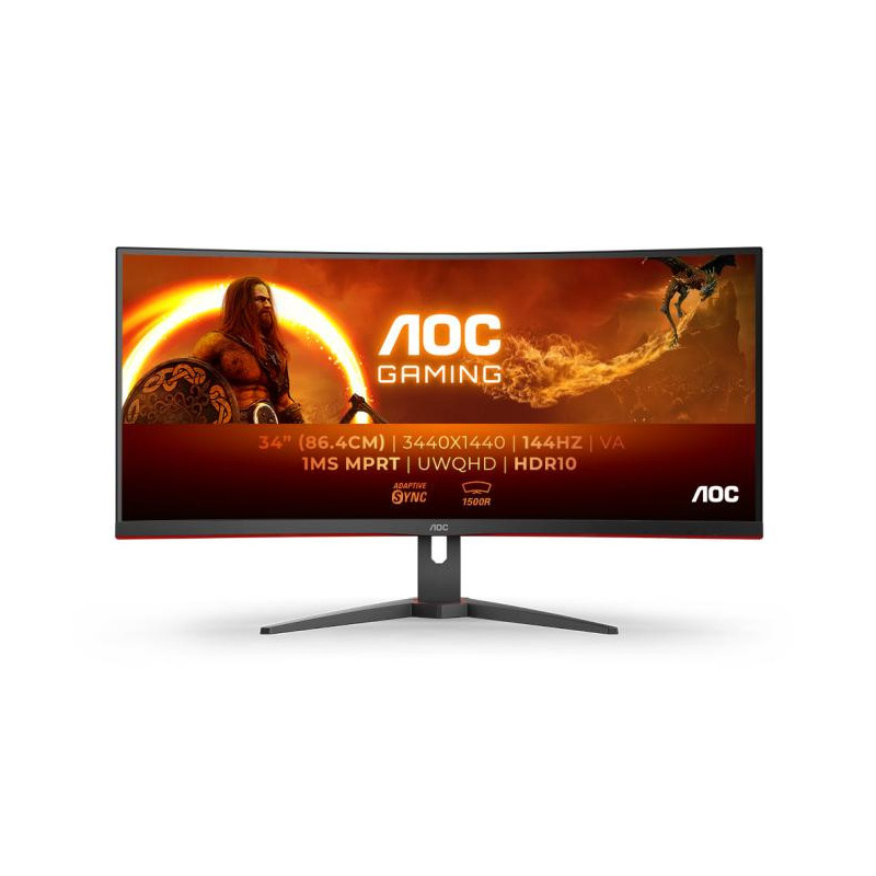 AOC G2 CU34G2XE/BK LED display 86,4 cm (34") 3440 x 1440 pixels Wide Quad HD LCD Noir, Rouge