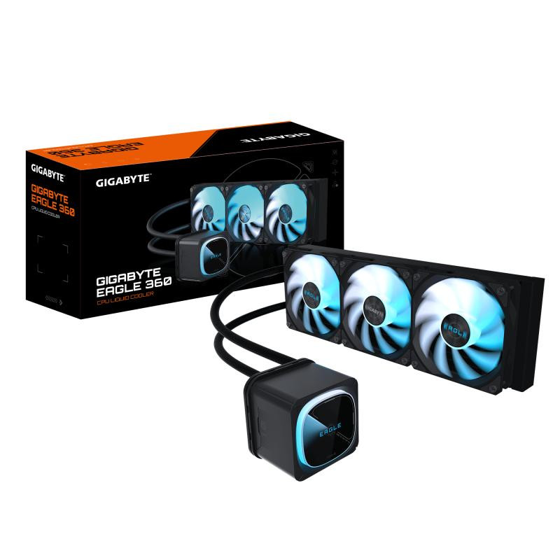 Gigabyte Eagle 360 Système de Refroidissement Liquide pour CPU - 3x120mm Ventilateurs ARGB, écran LCD couleur, DAISY-CHAIN, Compatible Intel LGA 1851 et AMD AM5
