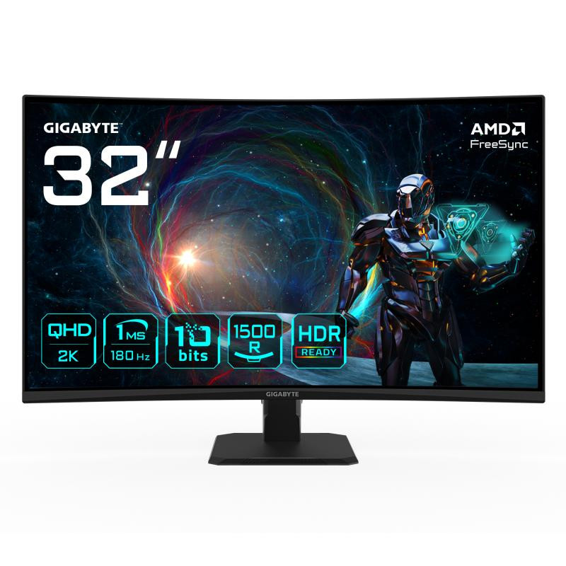 Gigabyte GS32QCA 31,5" Moniteur Gaming Incurvé QHD - 2560 x 1440, 180Hz, 1ms, 250 cd/m², FreeSync, HDR Ready, HDMI 2.0, DisplayPort 1.4