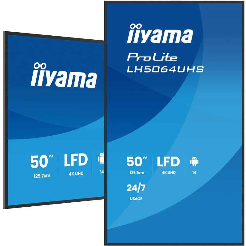 iiyama LH5064UHS-B1AG Écran d'affichage dynamique Écran plat de signalisation numérique 127 cm (50") Wifi 500 cd/m² 4K Ultra HD Noir Intégré dans le processeur Android 24/7