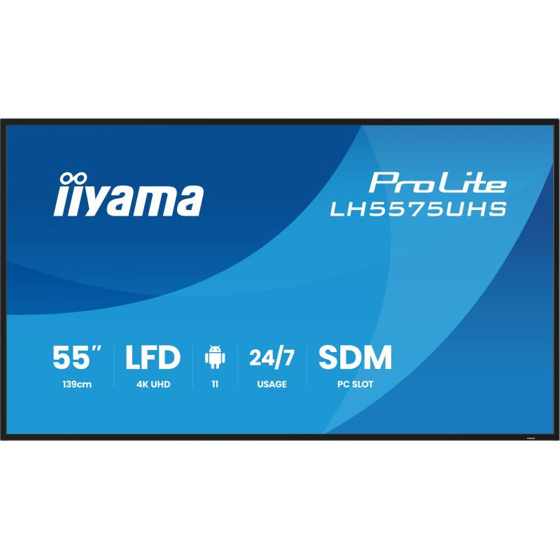 iiyama LH5575UHS-B2AG Écran d'affichage dynamique Écran plat de signalisation numérique 138,7 cm (54.6") LCD Wifi 500 cd/m² 4K Ultra HD Noir Intégré dans le processeur Android 11 24/7