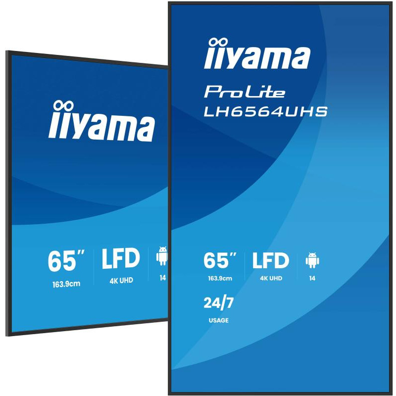 iiyama LH6564UHS-B1AG Écran d'affichage dynamique Écran plat de signalisation numérique 165,1 cm (65") Wifi 500 cd/m² 4K Ultra HD Noir Intégré dans le processeur Android 24/7