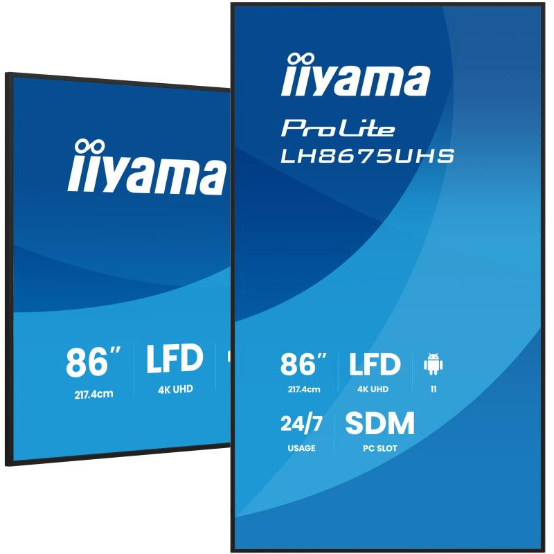 iiyama LH8675UHS-B2AG Écran d'affichage dynamique Écran plat de signalisation numérique 2,17 m (85.6") LCD Wifi 500 cd/m² 4K Ultra HD Noir Intégré dans le processeur Android 11 24/7