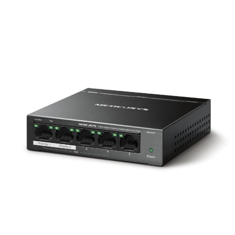 Mercusys MS105GP commutateur réseau Gigabit Ethernet (10/100/1000) Connexion Ethernet, supportant l'alimentation via ce port (PoE) Noir