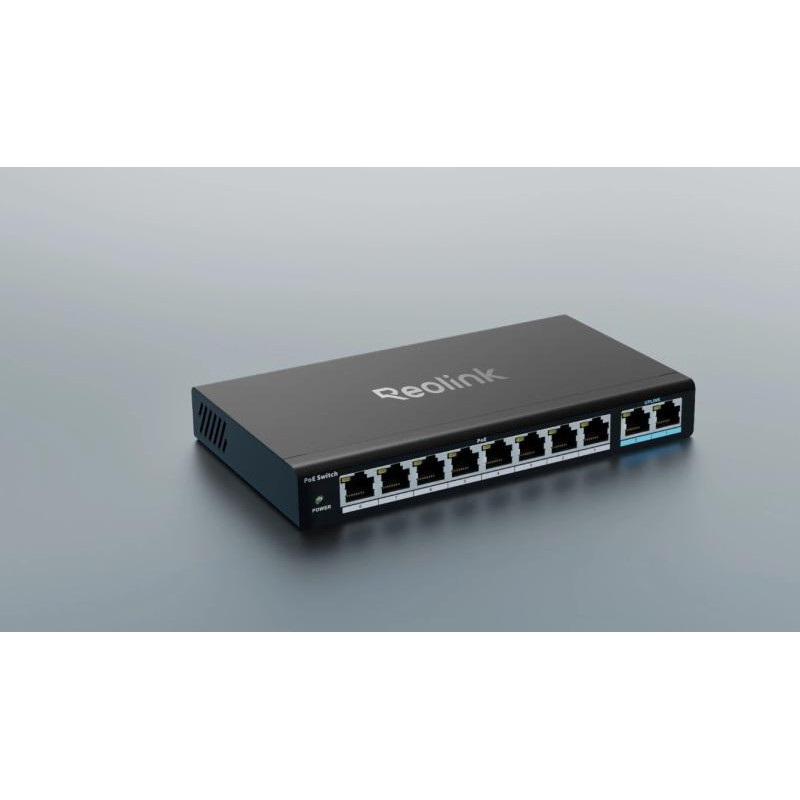 Reolink 8 Port POE Switch 120W Non-géré Gigabit Ethernet (10/100/1000) Connexion Ethernet, supportant l'alimentation via ce port (PoE) 1U Noir