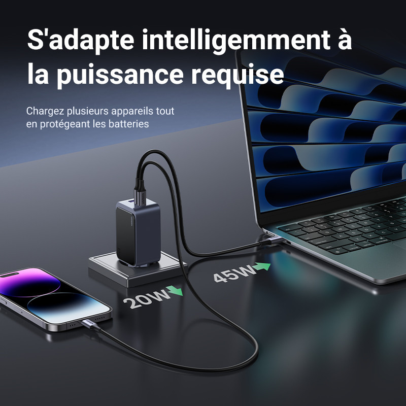 Ugreen Chargeur Rapide 65W PD 3 Ports
