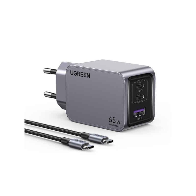 Ugreen Chargeur Rapide 65W PD 3 Ports + Câble USB-C > USB-C